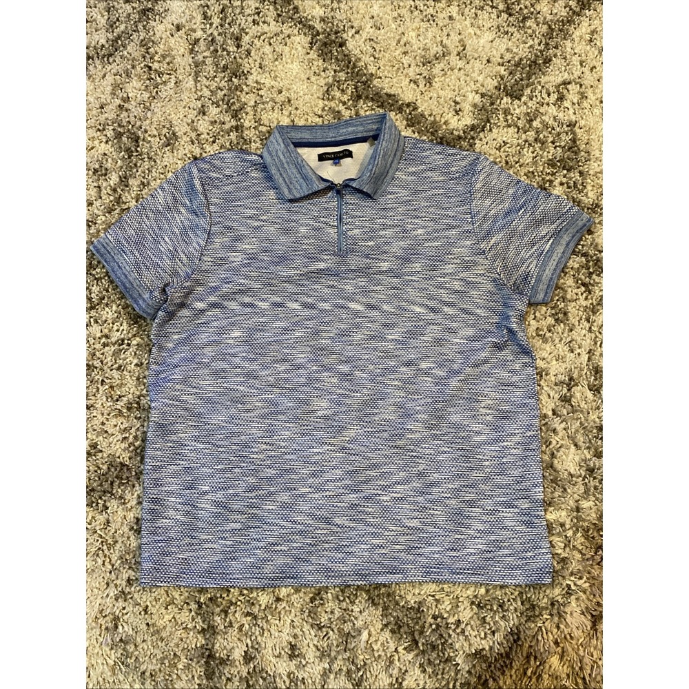Vince Camuto Mens Blue Space Dye‎ Knit Quarter Zip Polo Shirt XL Short Sleeve